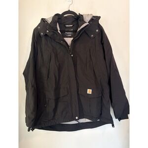 Carhartt Storm Defender Jacket Womens XL Black Hooded Rain Coat